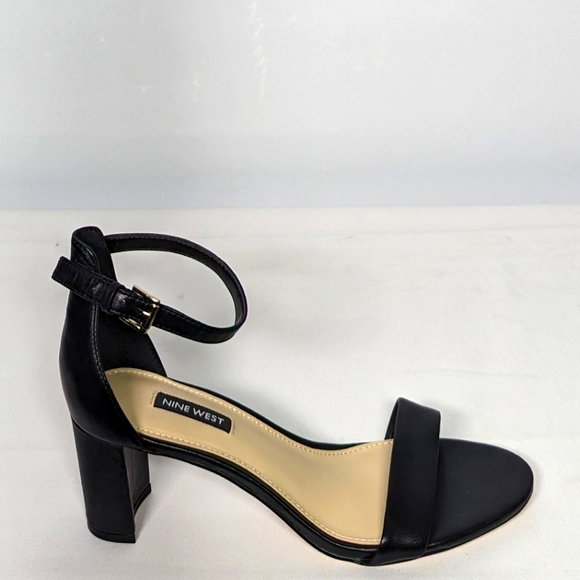 NEW Nine West Womens Leather Pruce Block Heel Sandal Black Nappa Sz 8 black - Picture 1 of 4